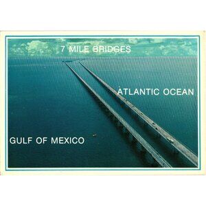 Vintage Florida Keys Seven Mile Bridge Postcard Aerial View
